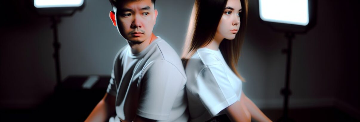Un couple assis dos à dos, se tournant le dos, avec une expression triste sur leur visage.