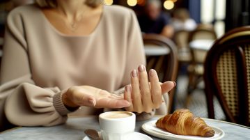 Une femme présentant ses mains avec des ongles courts et soignés.