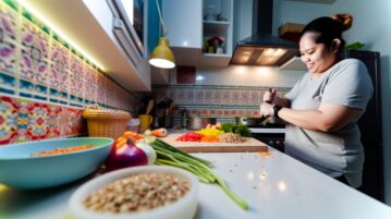Plusieurs plats préparés à l'avance, rangés dans des contenants en verre sur une table de cuisine.