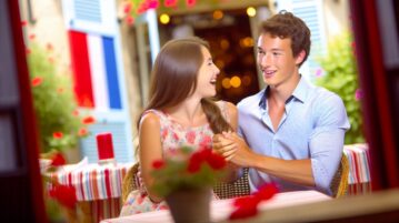 Un jeune couple se tenant la main, se regardant amoureusement tout en se promenant dans un parc.