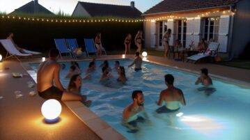 fête autour de la piscine