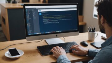 personne devant son pc en train de déclarer ses impôts en ligne