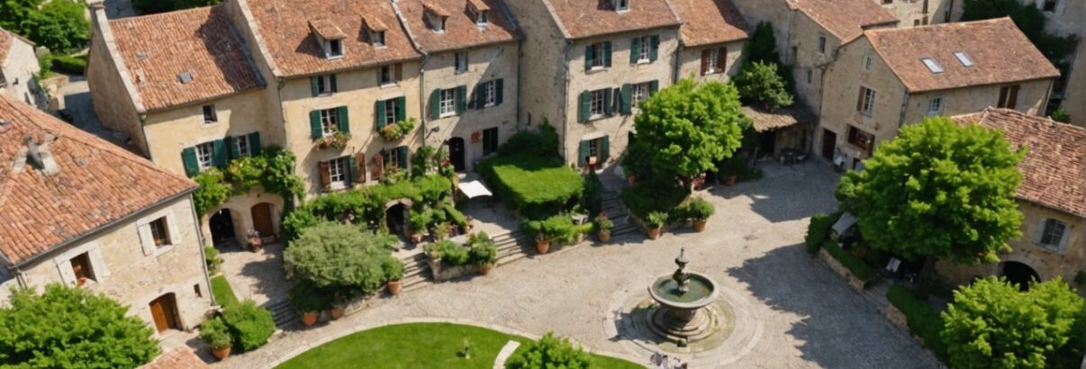 vu du ciel d'un village  français plein de charme