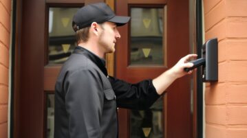 one badge reader in front of a door