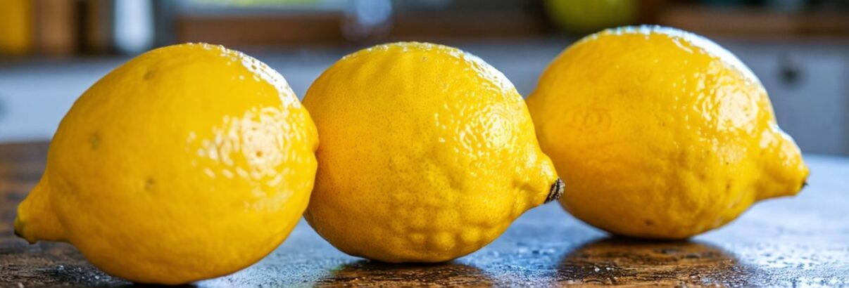 3 citrons posés sur une table de la cuisine