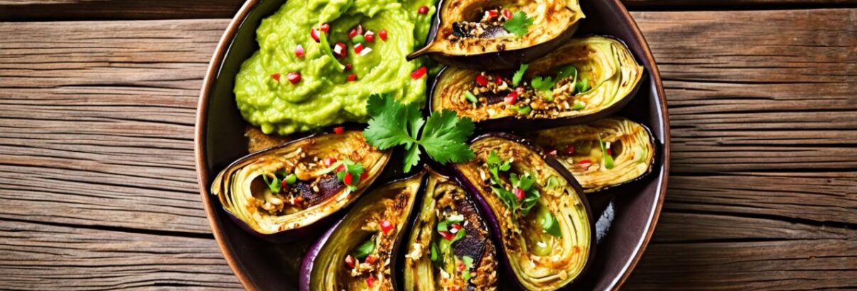Aubergine rôtie aux épices et guacamole : un délice végétarien qui éveille les sens