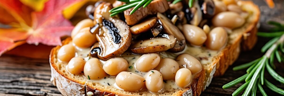 Toast de haricots blancs, romarin et champignons : l'apéritif automnal par excellence