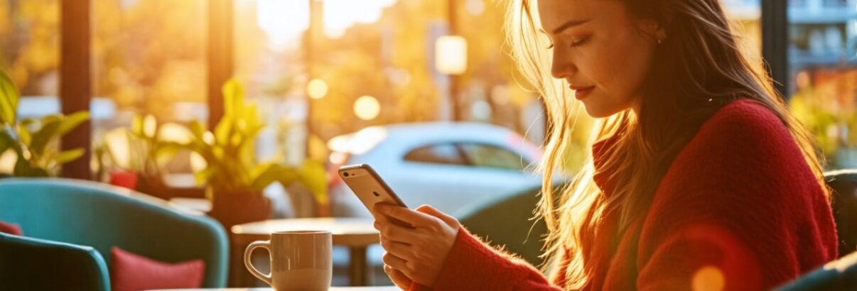 Femme qui lis un article sur telephone