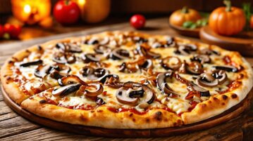 Pizza trois fromages aux champignons et oignons caramélisés : un délice de saison pour égayer vos apéritifs