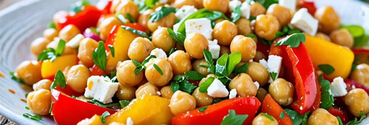 Salade de pois chiches, poivrons, et feta : La recette parfaite pour un repas frais et savoureux en été
