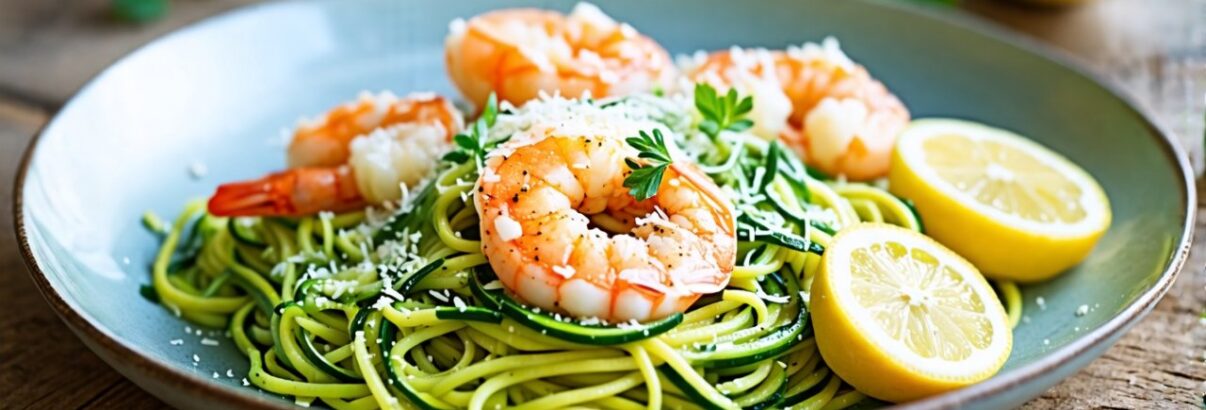 Salade de spaghetti de courgettes, crevettes au citron et parmesan : une explosion de saveurs estivales