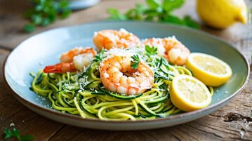 Salade de spaghetti de courgettes, crevettes au citron et parmesan : une explosion de saveurs estivales