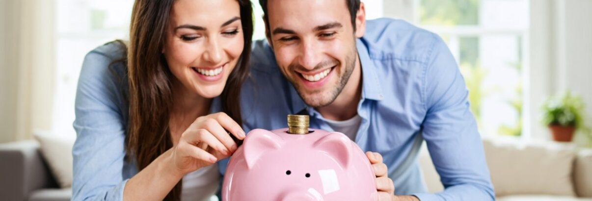 Couple tirelire cochon economie