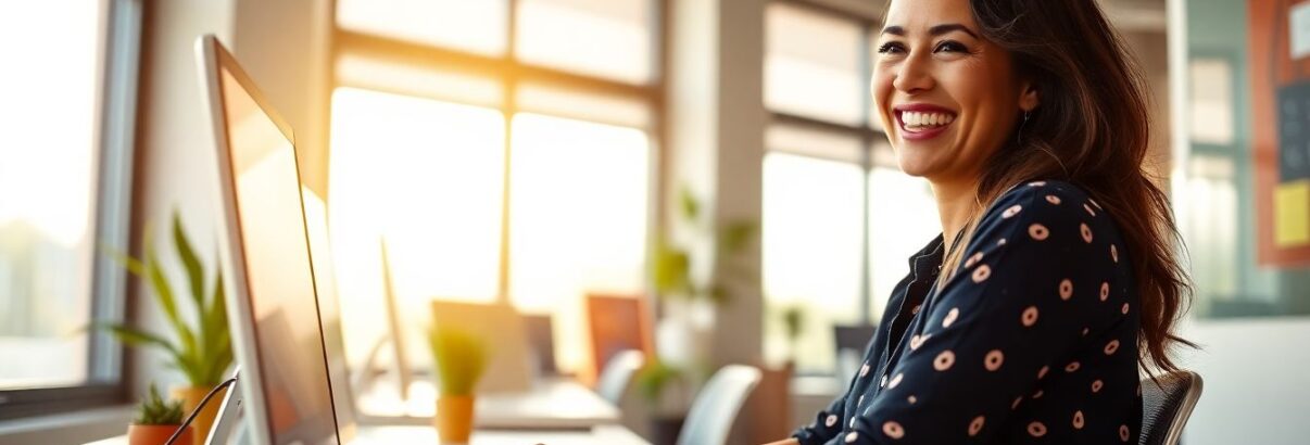 femme au travail heureuse