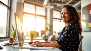 femme au travail heureuse
