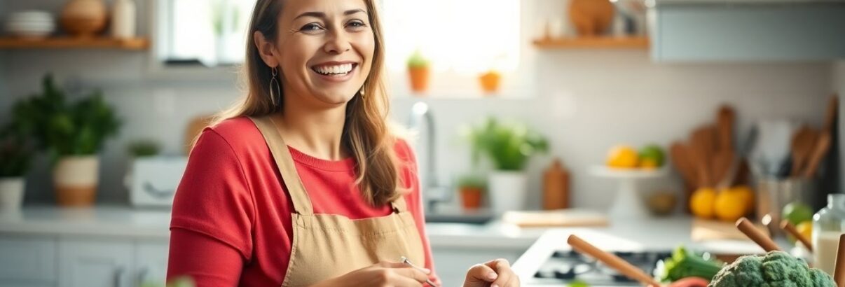 Femme en cuisine sourire