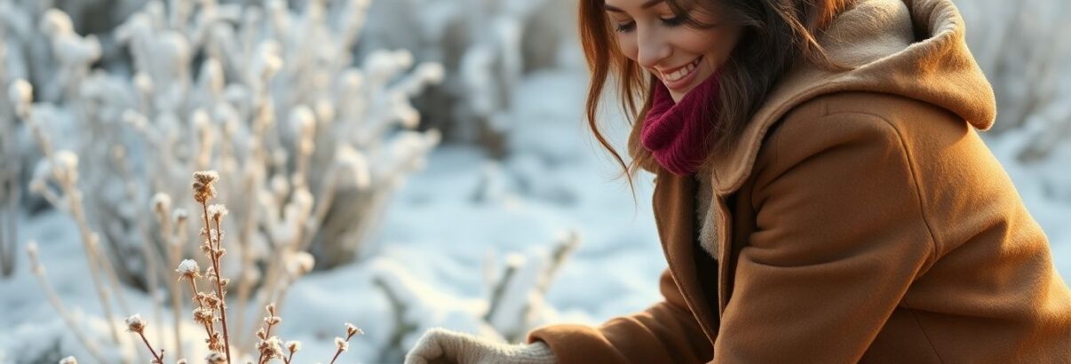 femme sourire jardinage en hiver