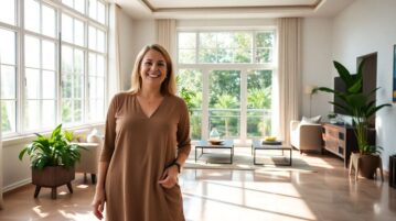 Femme sourire salon carrelage
