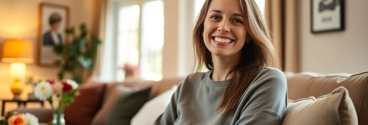 Femme sourire salon maison