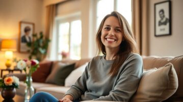 Femme sourire salon maison