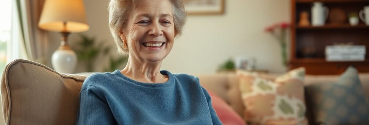 retraitée sourire maison salon