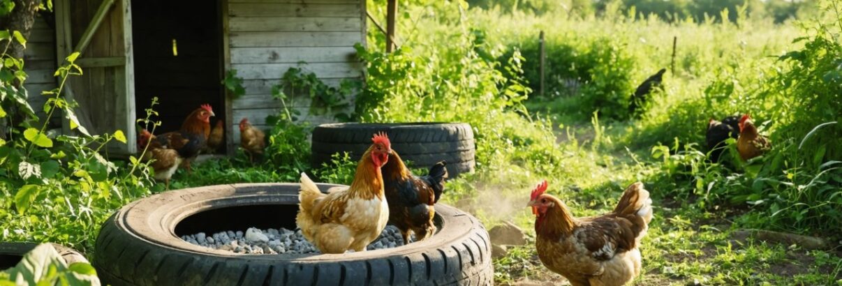 Vieux pneus recyclés et cendres : le combo gagnant pour le bien-être de vos poules