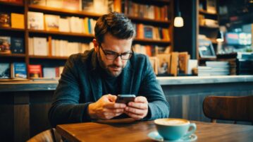 homme qui lis un article sur telephone
