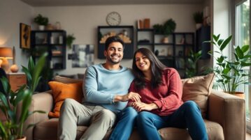 couple heureux salon