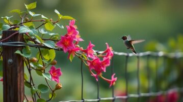 chèvrefeuille sur grillage, colibri dessus vient sentir
