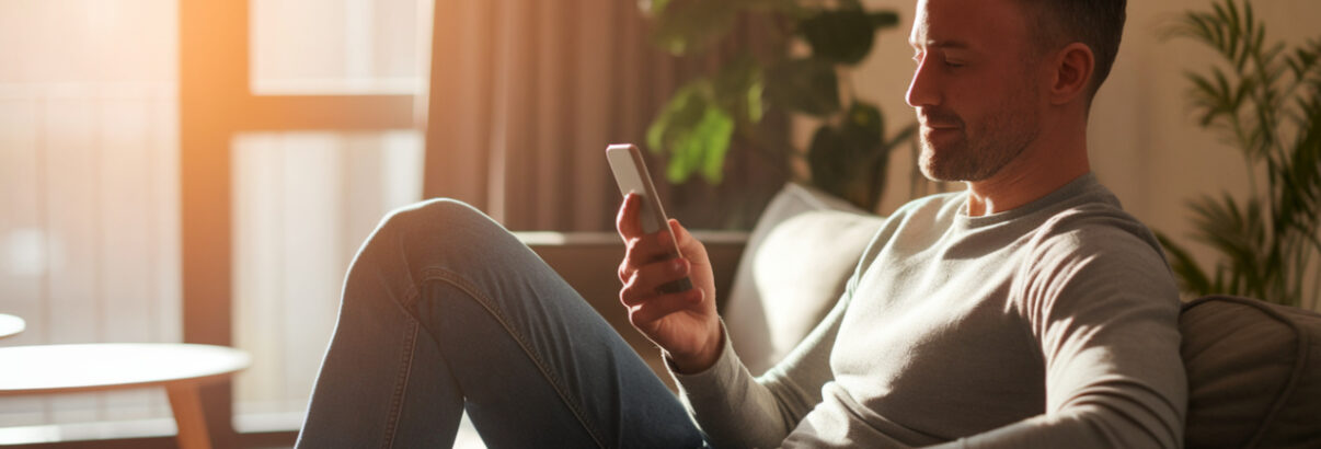 homme qui lis un article sur telephone