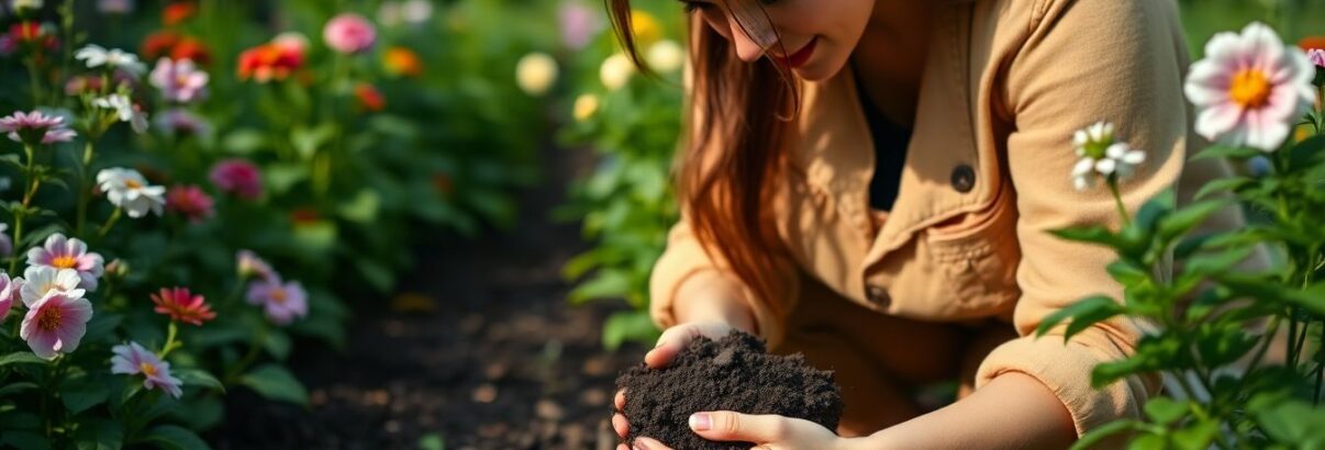 femme au jardin observe terreau
