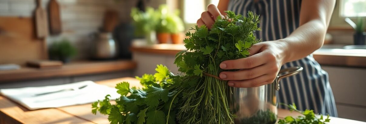 Elle garde ses tiges d'herbes fraîches pour les infuser : un bouillon parfumé 100 % récup