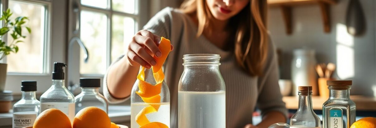 Elle met des pelures d'orange dans le vinaigre blanc : un nettoyant maison qui sent bon et brille sans frotter