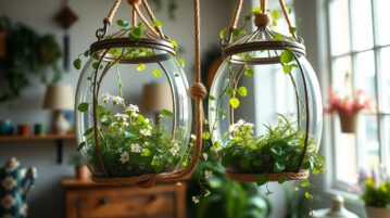 Créez un jardin suspendu magique avec deux terrariums ouverts reliés par une corde