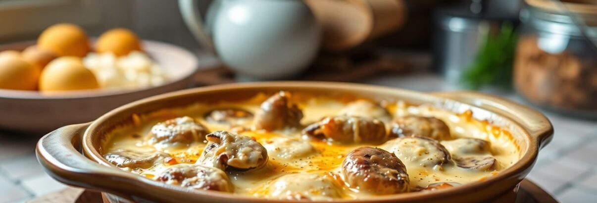 Ce gratin aux champignons réconcilie même les réfractaires : béchamel, parmesan et mozza font toute la magie