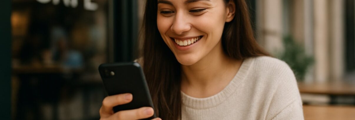 Femme qui lis sur telephone content