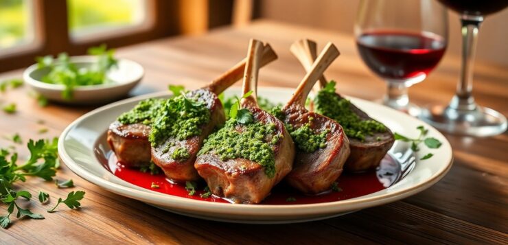 J’ai servi ces côtelettes d’agneau au pesto de roquette… tout le monde m’a demandé la recette