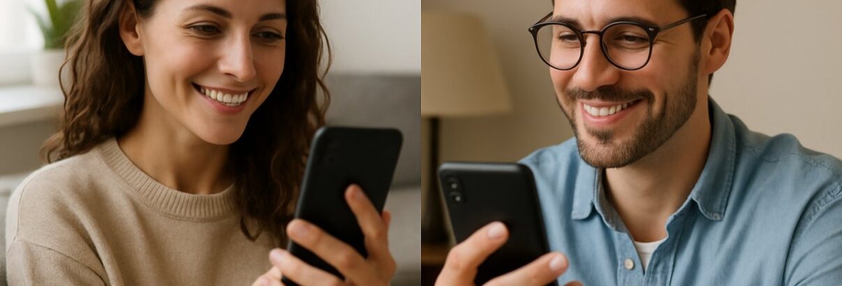 femme et homme qui discute a distance smartpone amoureux