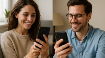 femme et homme qui discute a distance smartpone amoureux