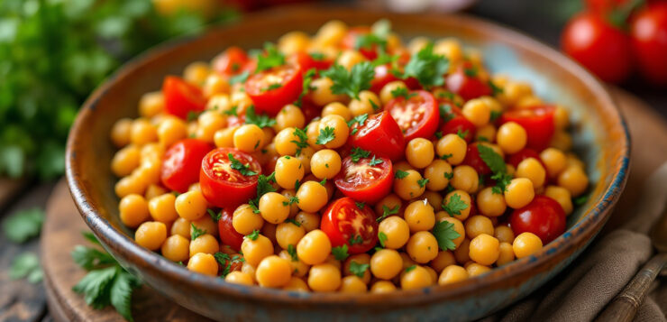 J’ai préparé cette salade de pois chiches à la marocaine… mes invités m’ont tous demandé la recette