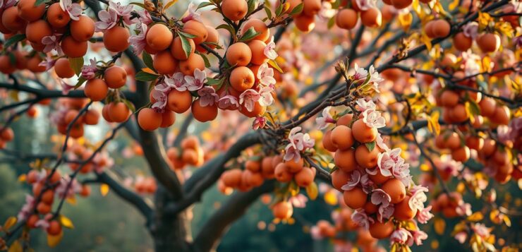Ce petit arbre offre des fruits en automne et garde des fleurs au même moment